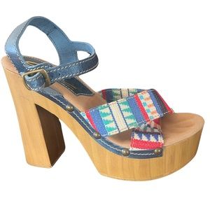 Vintage Sbicca Women Woven Cross Strap
Wooden Heel Ankle Strap Size 40/9…